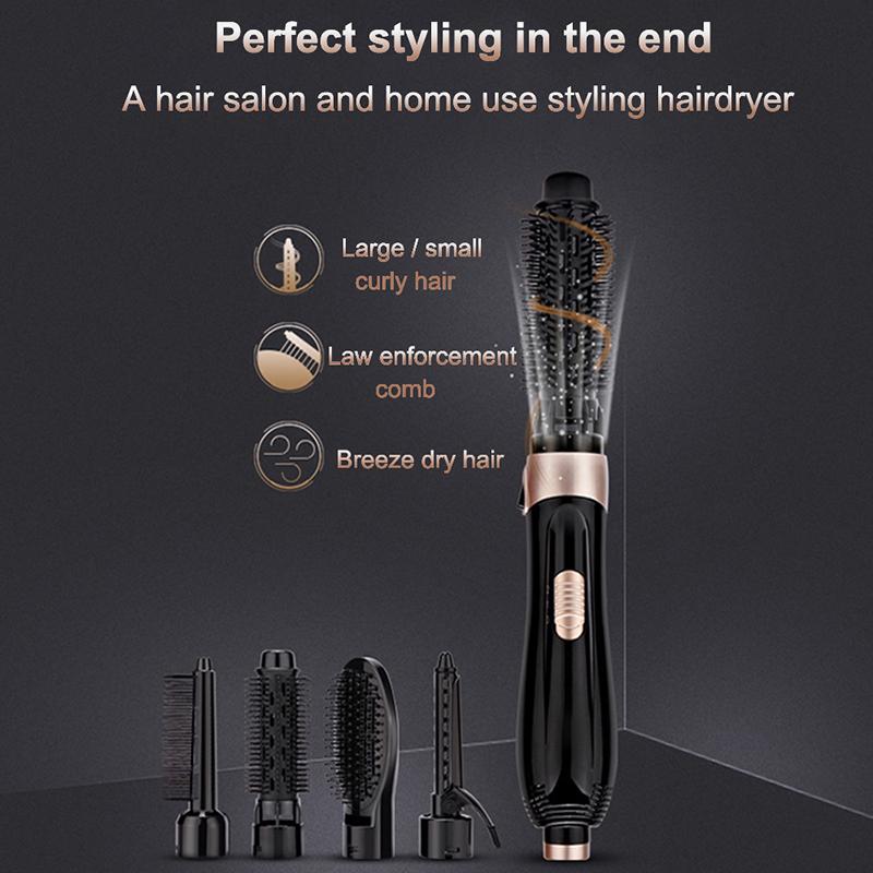 Hair Blower Brush Negative Ion Hair Dryer Brush 4 in 1 Blow Dryer Hair Curling Iron Straightening Brush