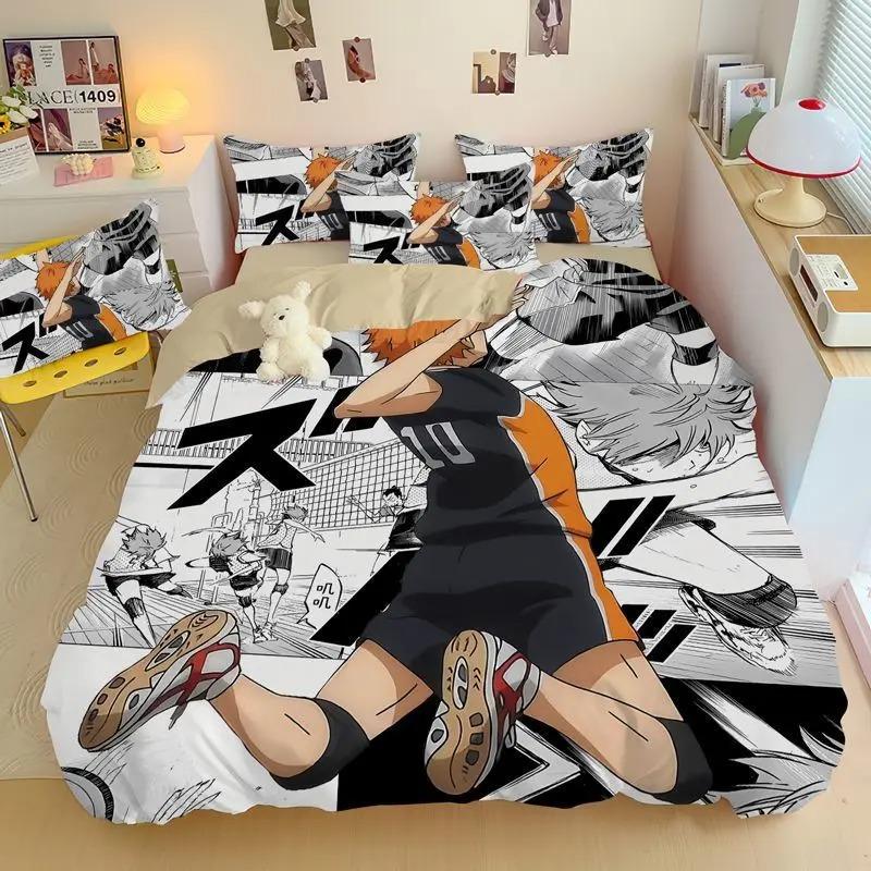 Cartoon Anime Haikyuu Bedding Set Volleyball Boys Duvet Cover Set 3D Printed Quilt covers  Single Double Bed Linen for Teens