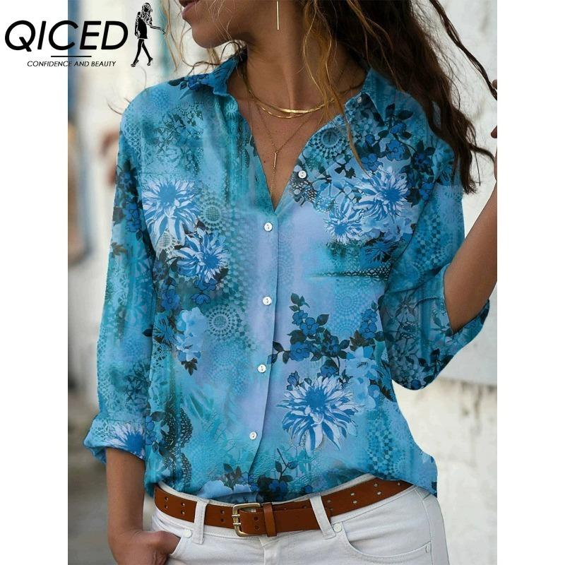 QICED 38 Color Women's Fashion Casual Long Sleeve POLO Neck Blouses & Shirts