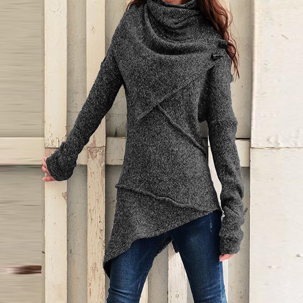 

KOKKO Винтажный женский осенне-зимний вязаный свитер с воротником и нерегулярным подолом, тонкий джемпер