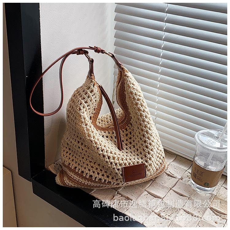 

2024 Новая женская сумка-тоут Senmeng, большая вместимость, летняя сумка на одно плечо, плетеная пляжная сумка для отдыха на море коричневый