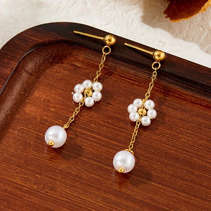 Pearl Flower Jewelry Set For Women Gold Plated Stainless Steel Necklace Bracelet Earrings