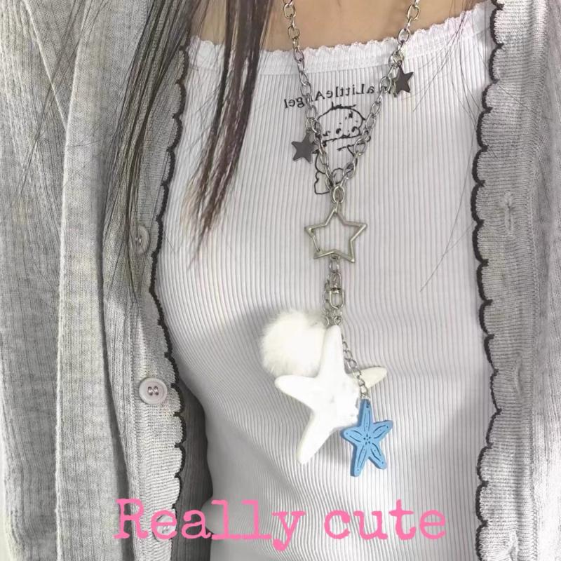 Y2K Starfish Keychain Holiday Ocean Beach Keyring Trendy Bag Pendant Decoration Key Accessories Couple Gifts