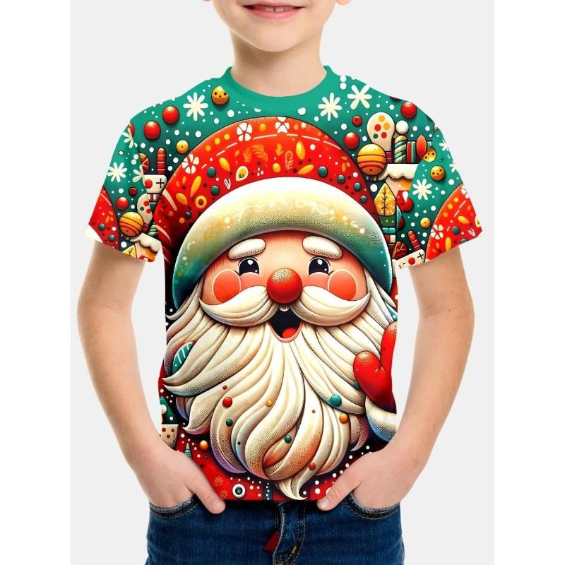 Kinder Weihnachtsmann Bedruckte Neujahrs T-Shirts Jungen Bequemes Mode Top Kurzarm