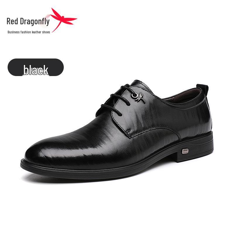 Red Dragonfly Men s Genuine Leather Business Formal Shoes - Comfortable Autumn/Winter Wedding Cowhide Shoes 40 чёрный