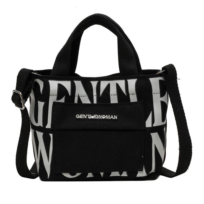 Small Mini Letter Printed Handheld Canvas Bag Contrasting Color Casual Shoulder Bag