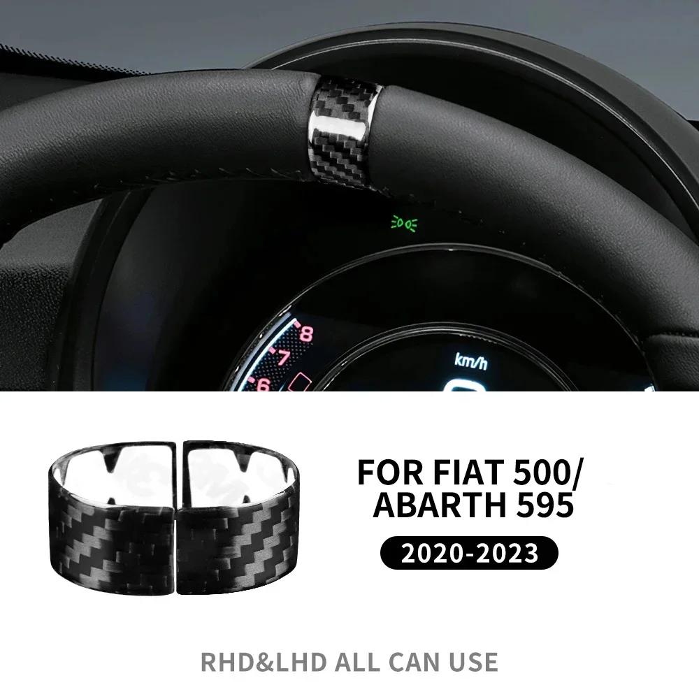 For Fiat 500 Abarth 595 695     Real Hard Carbon Fiber Trim Sticker Car Steering Wheel Ring Accessories