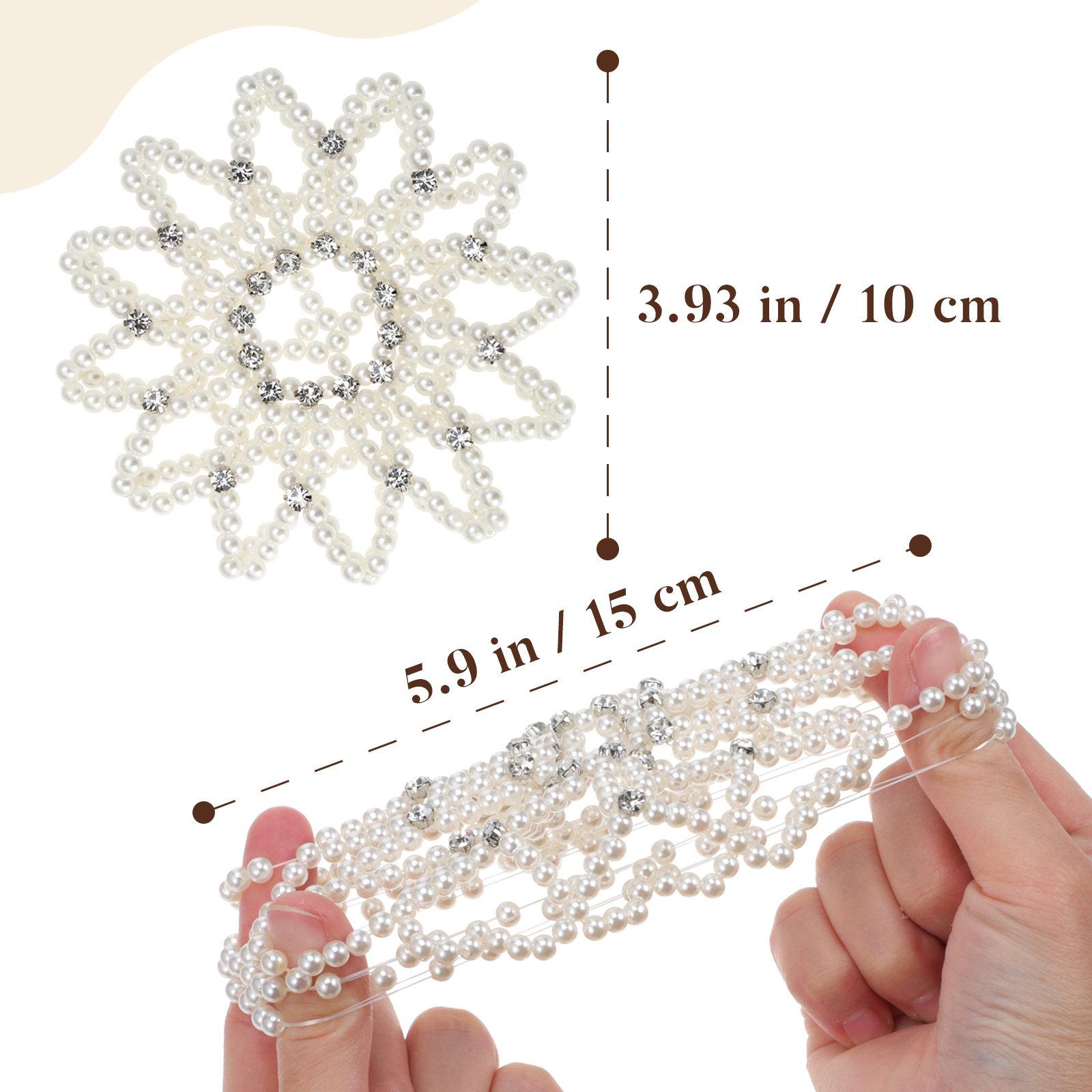 

Handmade Crochet Pearl Hair Snood Elastic Bun Net for Dance Performance Sports Gymnastics Parties Formal Events Heat Resistant белый