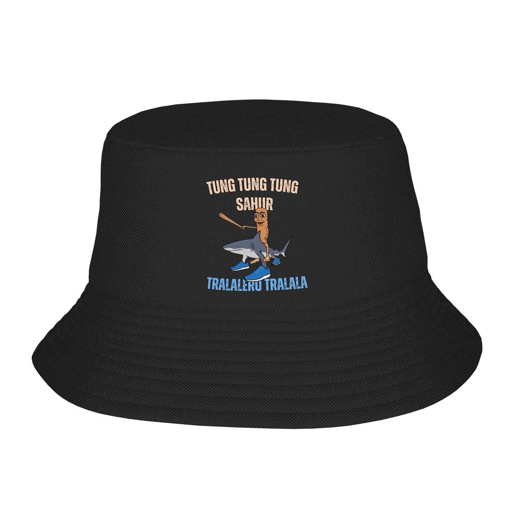 Hip Hop Tung Tung Tung Sahur Italian Brainrot Meme Bucket Hats Unisex Packable Fishing Cap Travel Headwear Boonie Hat