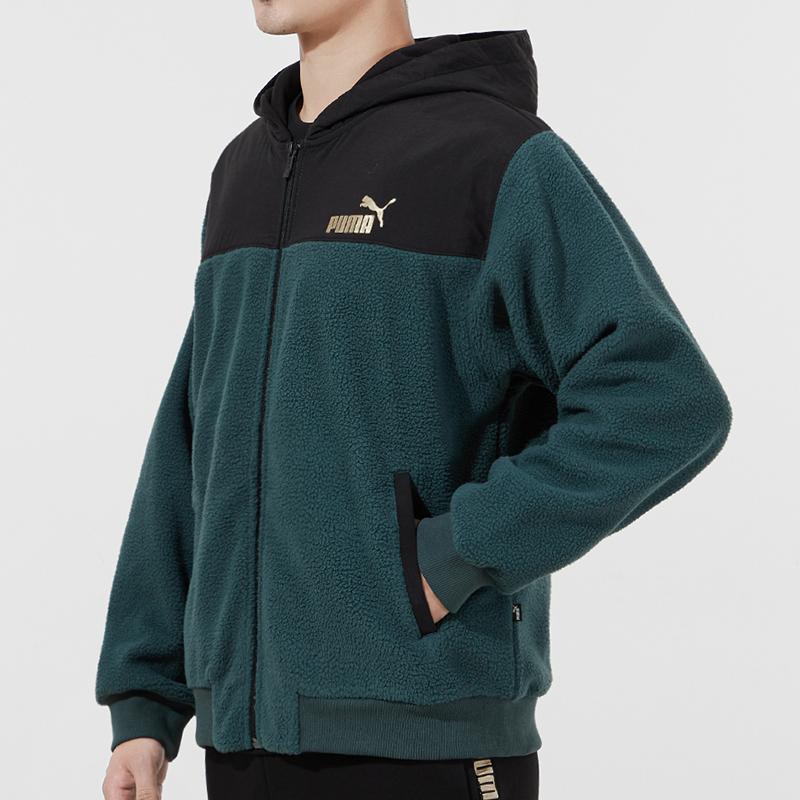 Puma Winterized Fleece-Lined Colorblock Hooded Jacket Men Outerwear Green 848253-80