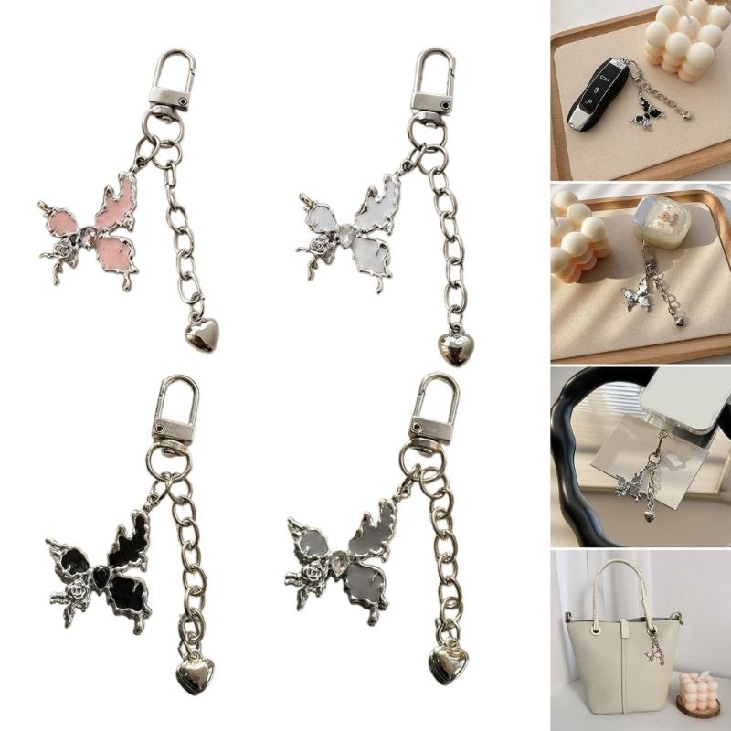 Porte-clés à breloques en forme de cœur et de papillon, joli pendentif décoratif pour sac à dos, pour femmes et filles