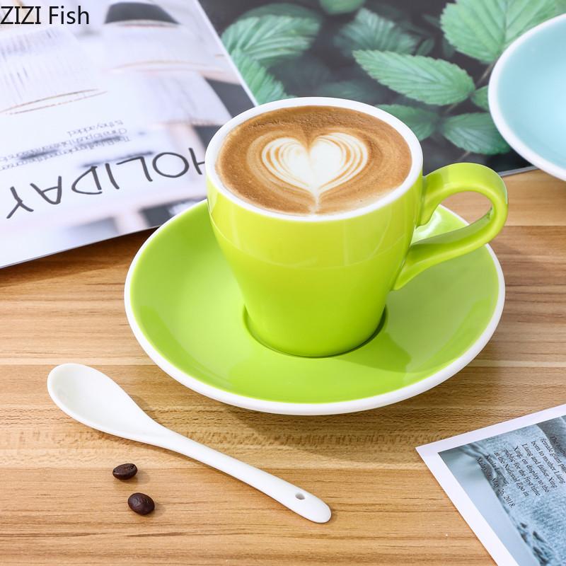 180ml keramický hrnek s hrnkem a podšálkem v jednom, sada amerických elegantních šálků a podšálků na latte, jednoduchá sada na pití do domácnosti a kanceláře