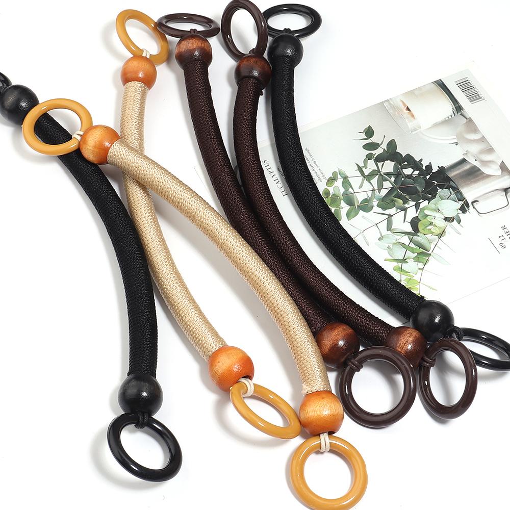 1pc Wooden Handbag Handle Rope Vintage Woven Wooden Bead Handbag Handle For DIY Crafts Bag Strap Replacement Handbag Accessories