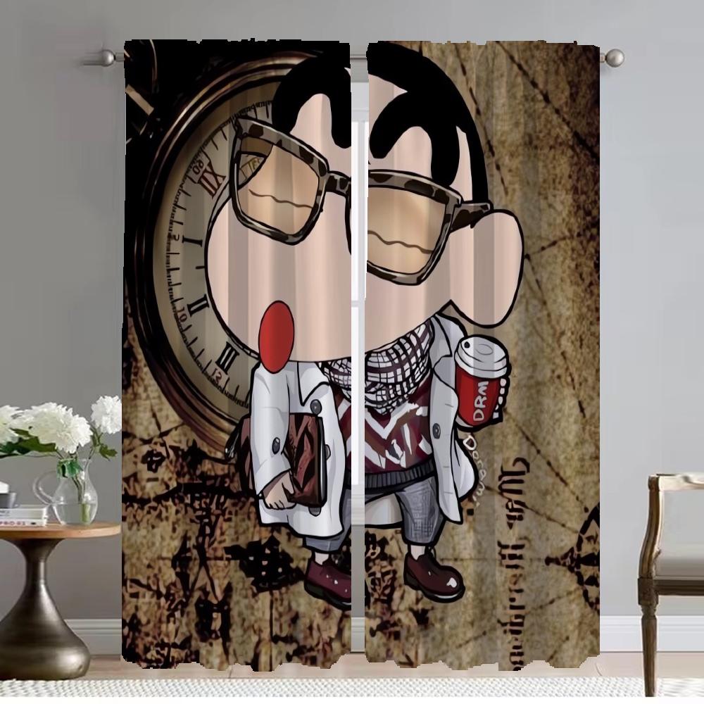 Moderna vardagsrumsgardiner 2 delar Crayon-Shin-chan Halloweendekoration Tyll för sovrum Mörkläggningsgardin Avskärmning Persienner