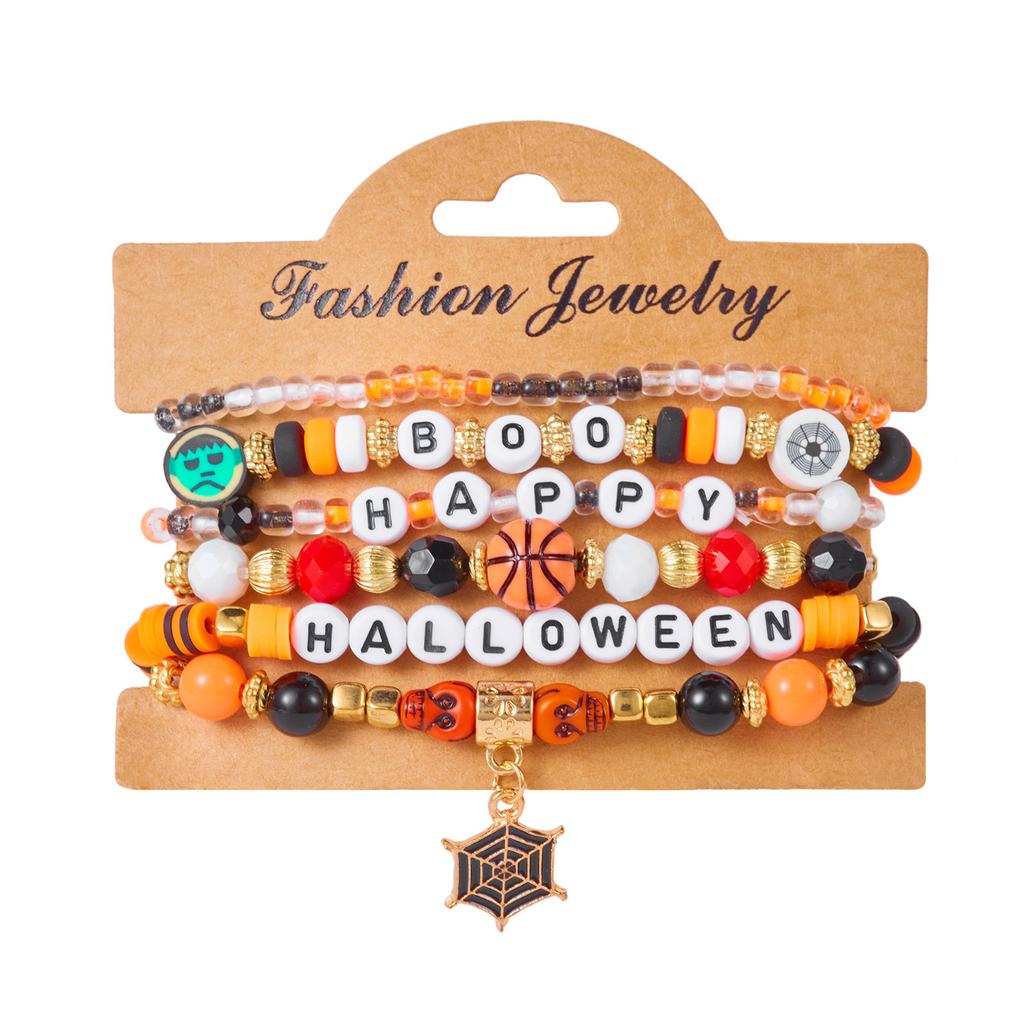 New Creative Pumpkin Skull Ghost Spider Bracelets Set for Women Handmade Polymer Clay Beads Stackable Bracelet Halloween Jewelry