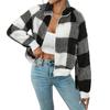 Veste courte à carreaux zippée pour femme, tendance, en peluche chaude et ample, décontractée, à manches longues