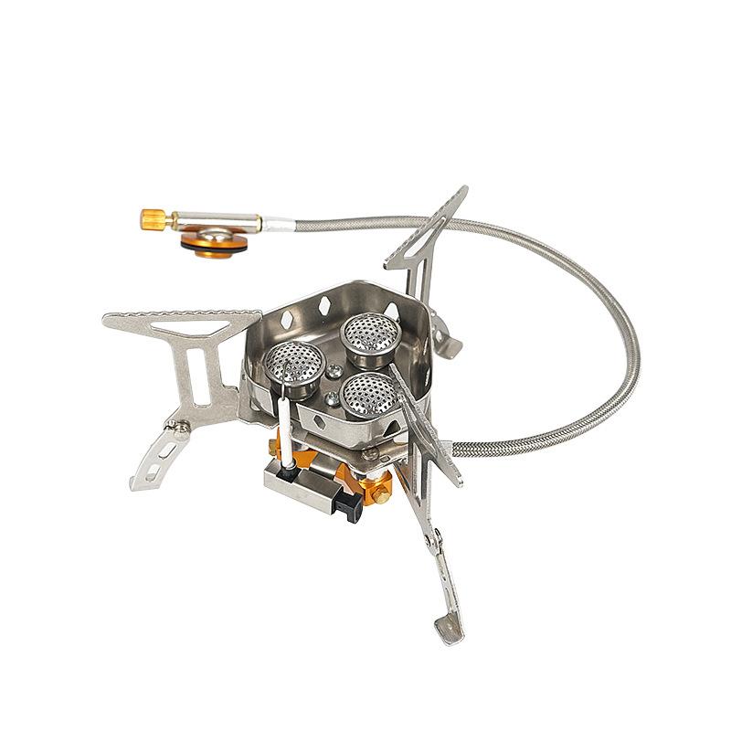 Newest Arrival Outdoor Portable Three Head Stove Camping Windproof Stove Camping Picnic Burner Outdoor Foldable Gas Stove
