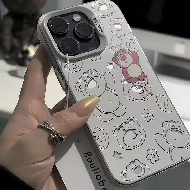 Strawberry bear colored silver shell for apple 11/11/11 pro mobile phone case 11promax11/11/11X cartoon