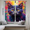 2pcs Vibrant Cat Art Print Curtains - Colorful Abstract Design   Semi-Transparent Polyester   Rod Pocket for Easy Hanging   Perfect