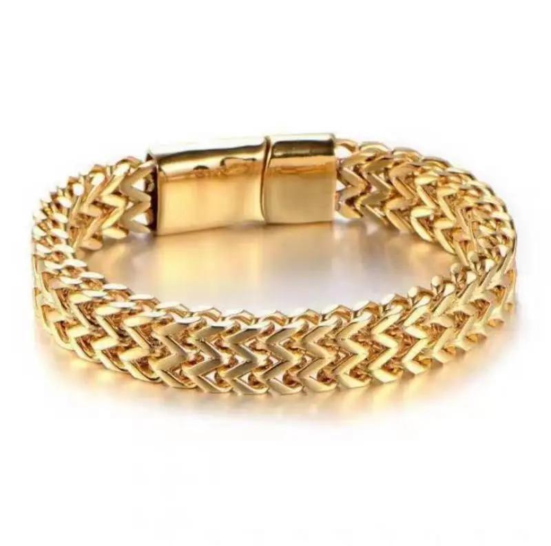 Stainless Steel Braided Double Row Metal Bracelet with Magnetic Clasp Men s Personalized Hip Hop Rock Party Punk Jewelry 19cm