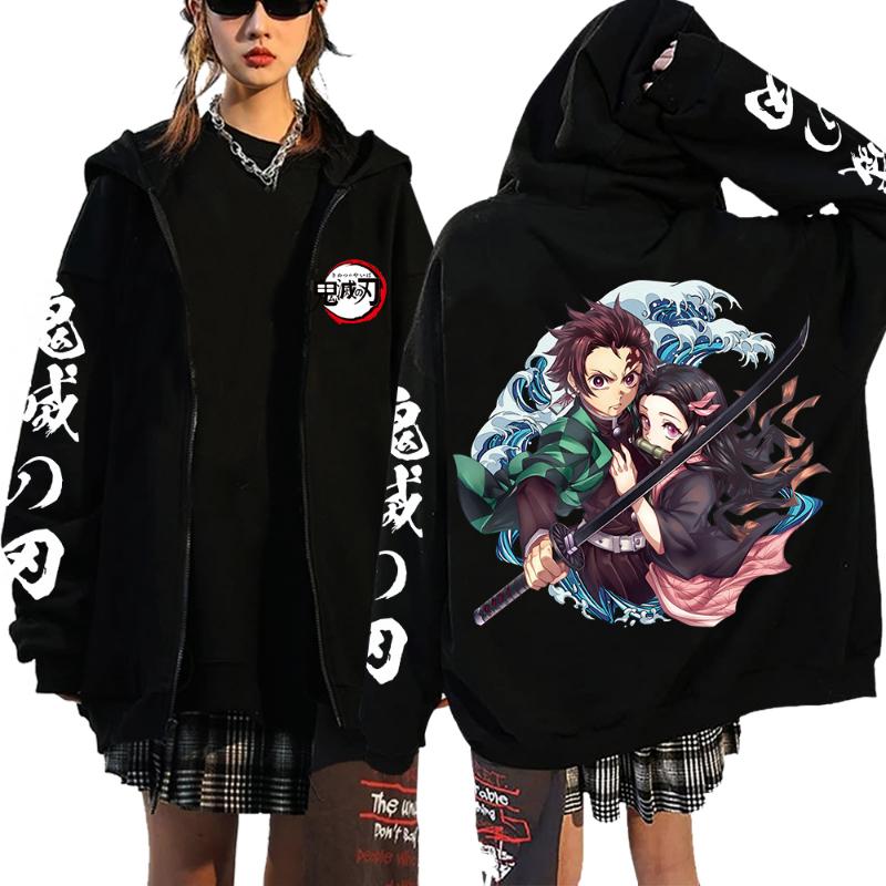 2025 Demon Slayer Zipper Sweatshirts Zip Up Hoodie Anime Hoodies Unisex Hip Hop Streetwear Nezuko Kamado Graphic Y2K Clothes