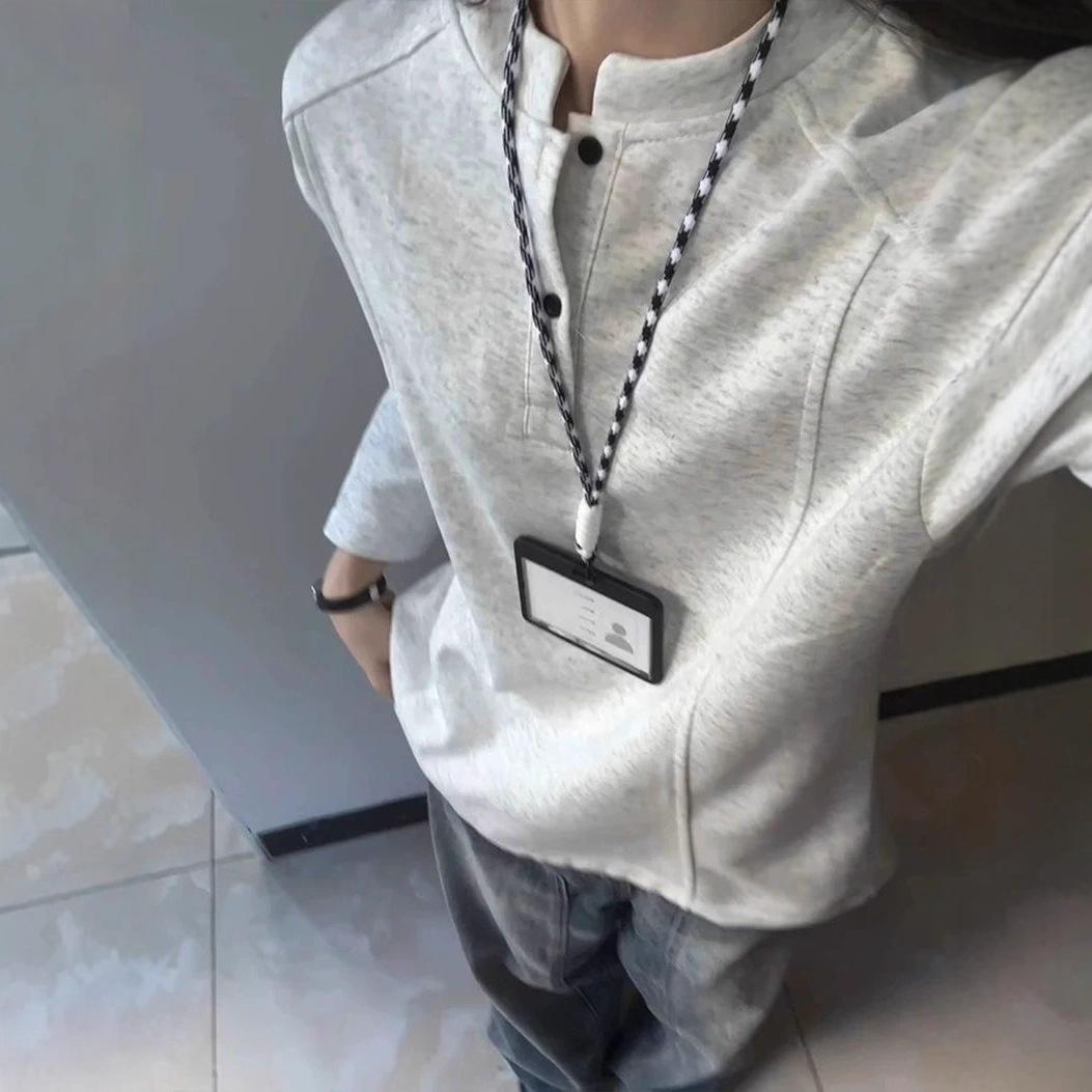 

Heavy Sweater Boys Spring And Autumn Straight Shoulder Long Sleeve Straight Shoulder Trend Ruffian Handsome High Sense Henry Collar Base T-Shirt 3XL світло-сірого кольору