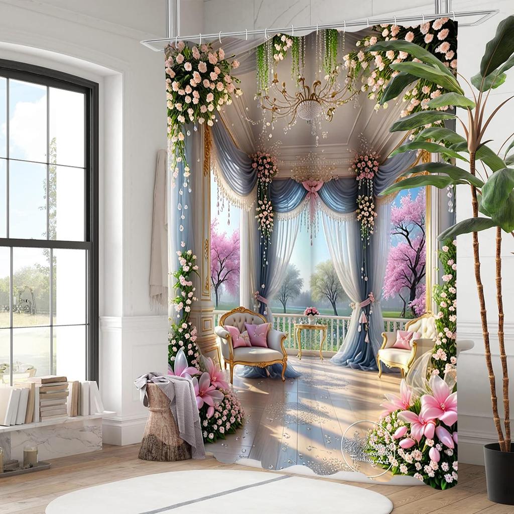 Garden Pattern Bathing Curtain Bathroom Shower Curtain Waterproof With 12 Hooks Home Deco Free Ship