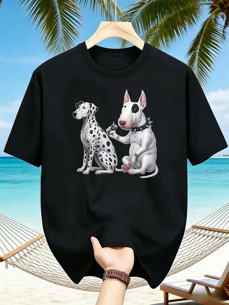 1pc Men'S Graphic T-Shirt Funny Dog Tattoo Artist Dalmatian Print Short Sleeve Crew Neck