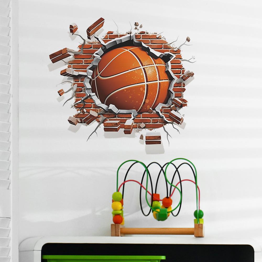 3D Broken Wall Basketball Boys Bedroom Porch Home Beautification Wall Stickers
