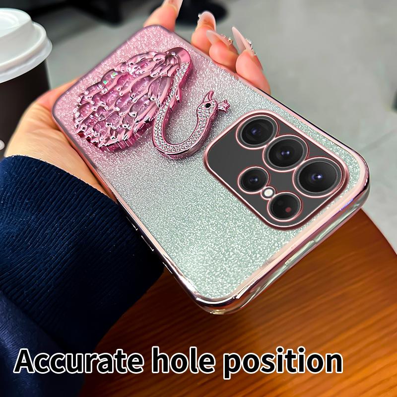 Suitable for Samsung S25 Ultra Quicksand Diamond Inlaid Swan Bracket Mobile Phone Case A17 Flash Powder A35 Anti Fall A52 Soft Shell 6