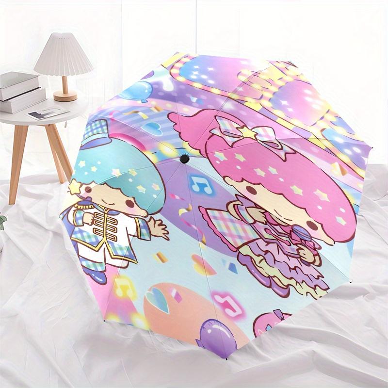 Little Twin Stars,Sanrio Characters Automatic Folding Umbrella Simple 8 Rib Design, Bright Cartoon Pattern, Durable Iron Frame, Suitable For