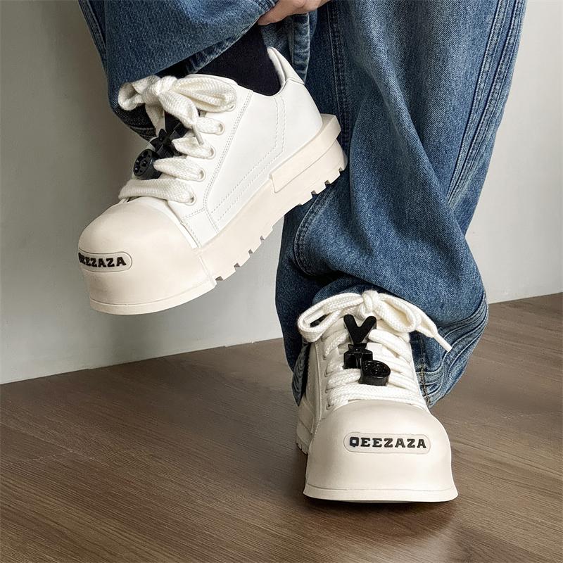 2025 Spring New Street Style Casual Flat Sneakers For Men's Women's Teenagers Daily Dress White Black Height Increasing Shoes
