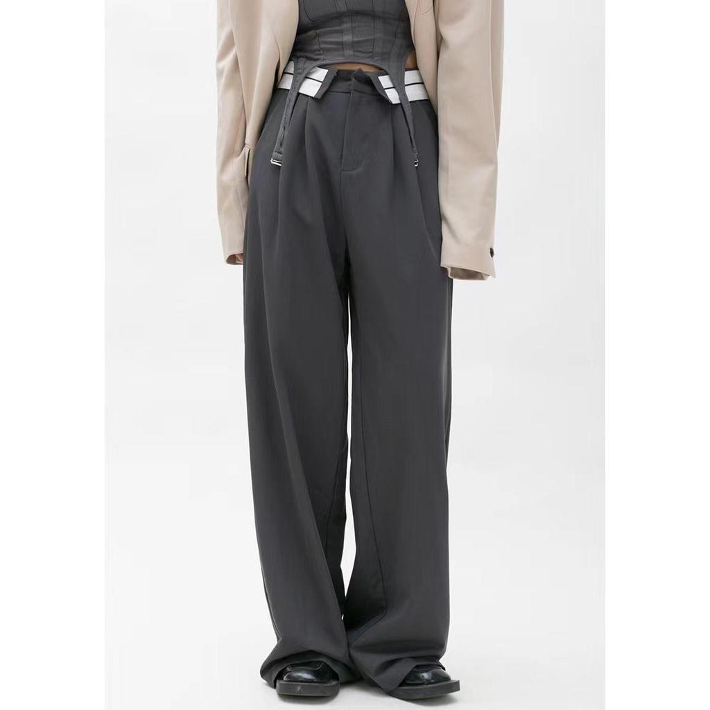 2025 Women's High-Waist Wide Leg Trousers: Designer Contrast Color Slim Fit for Spring & Autumn
