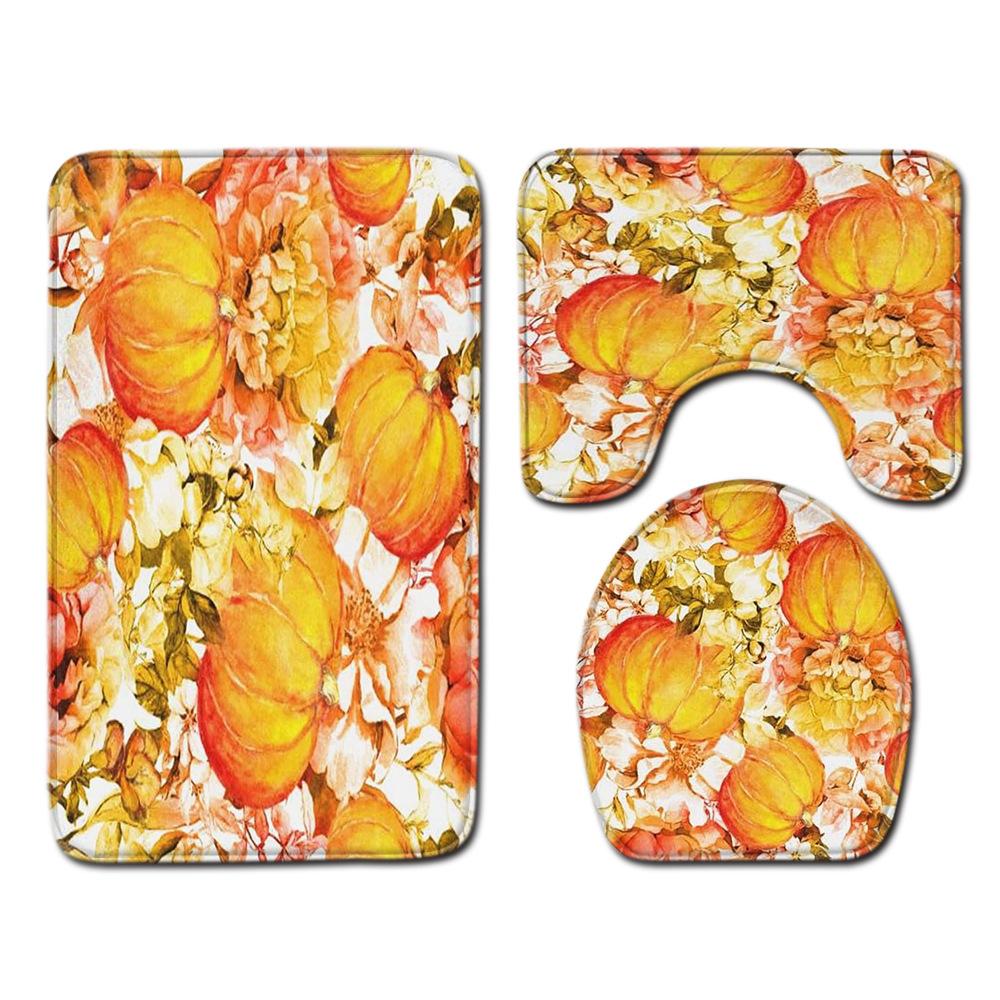 Fall Thanksgiving Bathroom Toilet Three-Piece Floor Mat Doormat Bathroom Carpet