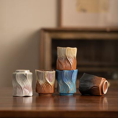 Threaded Rough Pottery Teacup Creative Master Cup Kiln Change Retro Kung Fu Tea Set Ceramic Cups