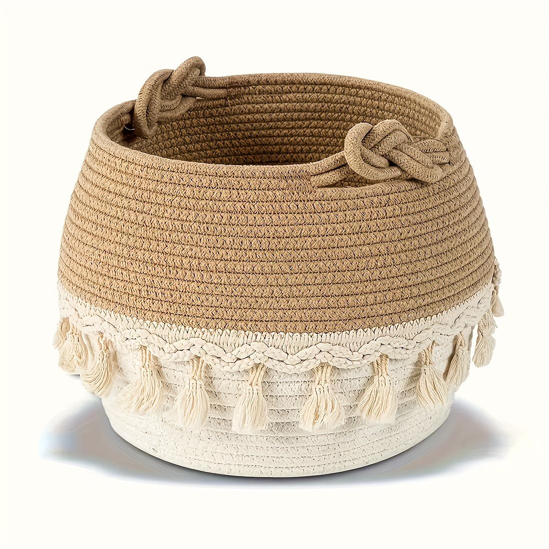 Foldable Cotton Rope Laundry Basket with Braided Handles