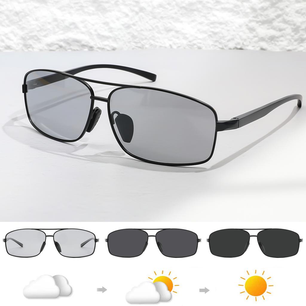 Men's Polarized Rectangular Sunglasses Color Change Aluminum-Magnesium Alloy Frame UV400 Protection Spring Hinge Sunglasses