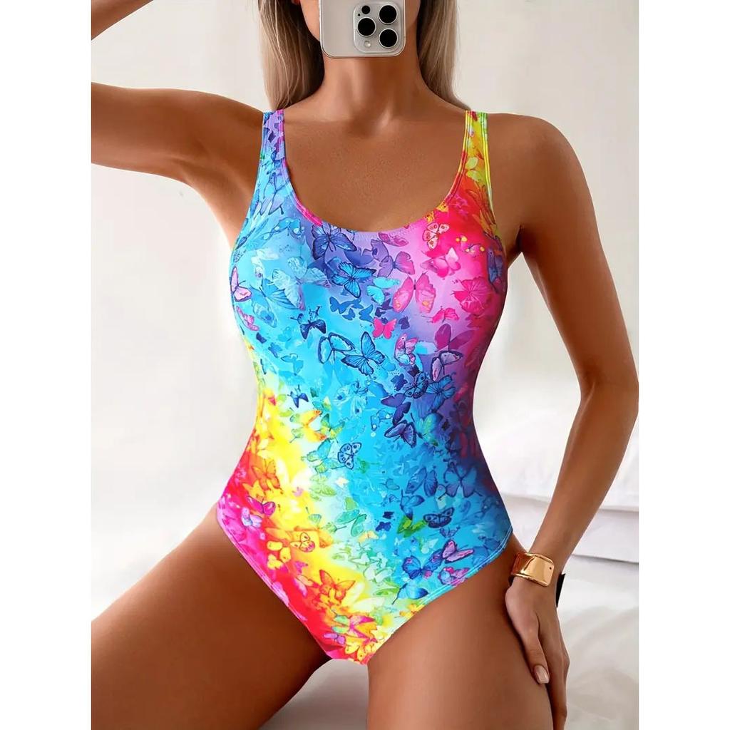 Women's one-piece swimsuit multi-color print bohemian style sexy slim-fit swimsuit beachwear