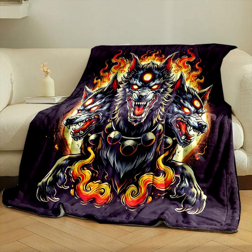 "Three-Headed Flaming Wolf Design" Print Blanket Soft and Cozy Perfect for the Living Room Bed Sofa or a Nap,gift