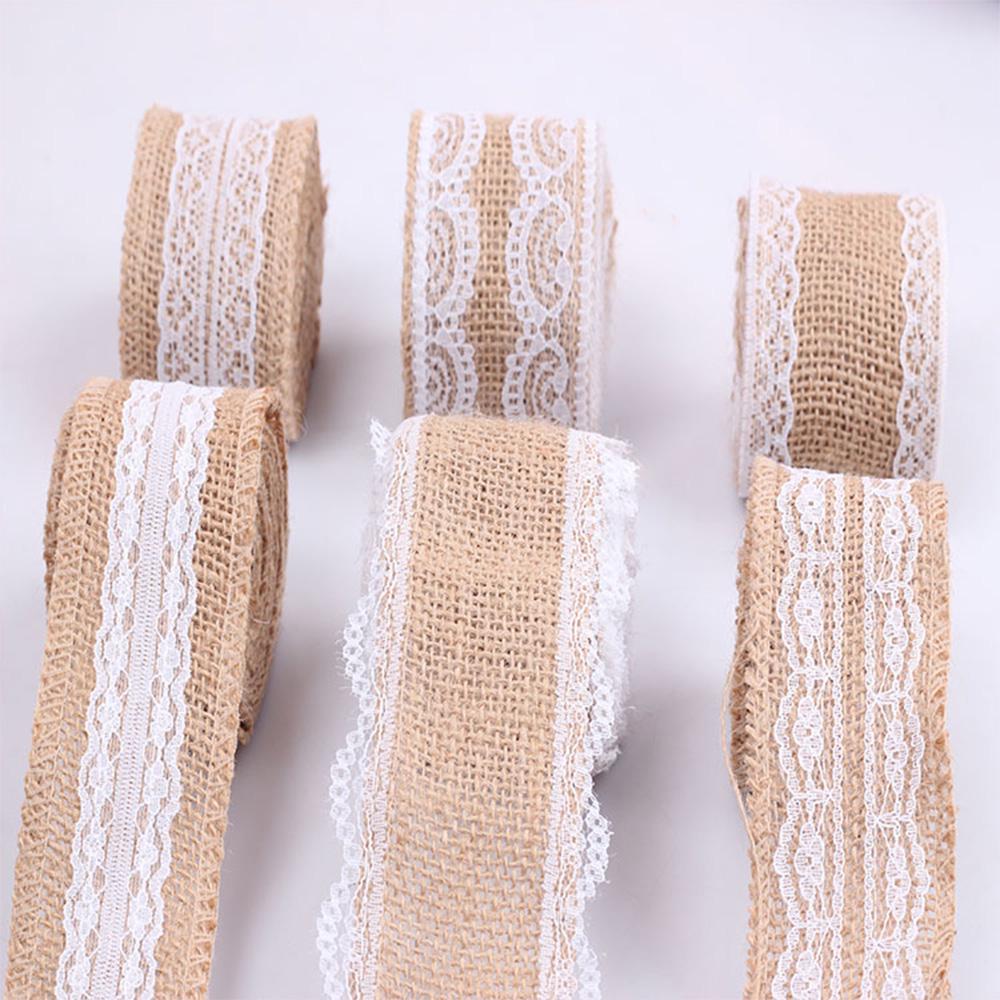 2m 50mm Width DIY Handmade Lace Linen Roll Natural Burlap Rolls for Wedding Present Gift Home Decoration Crafts Lace Linen