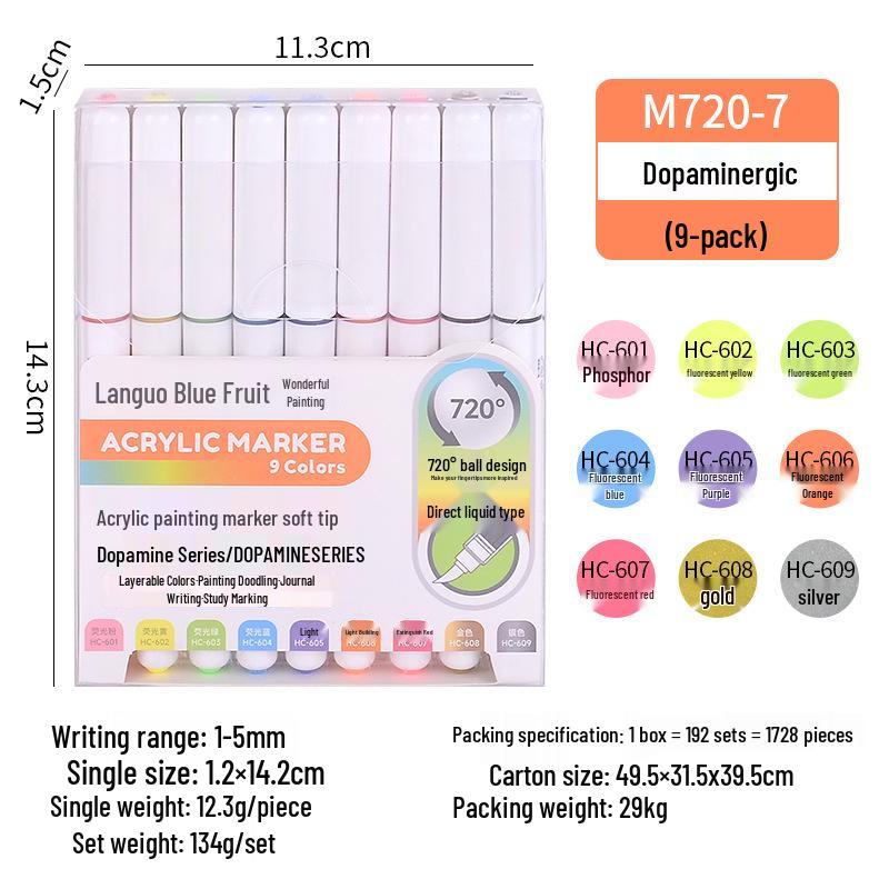 

Жидкие акриловые маркеры Blue Fruit M720 с мягким наконечником - Набор кистей пастельных цветов для студентов-художников, непрозрачные