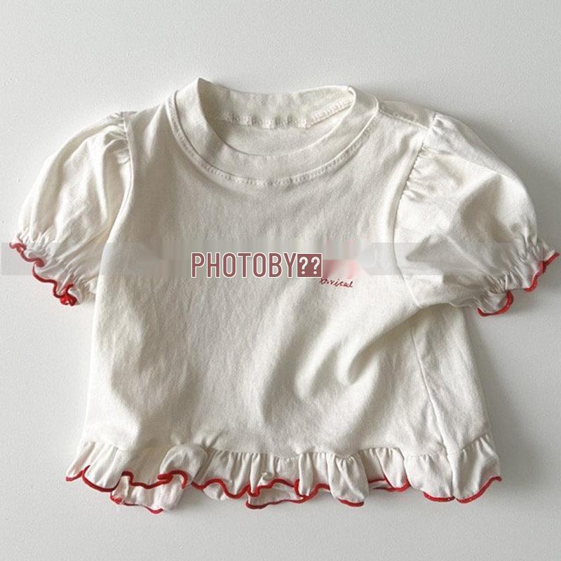 

Кружевная блузка с пышными рукавами и милая футболка с принтом в виде бантика 80 cm белый