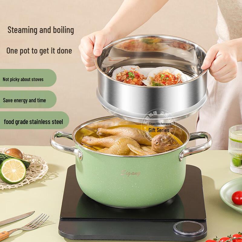 Sigang Dubbellaagse Stoompan van Roestvrij Staal