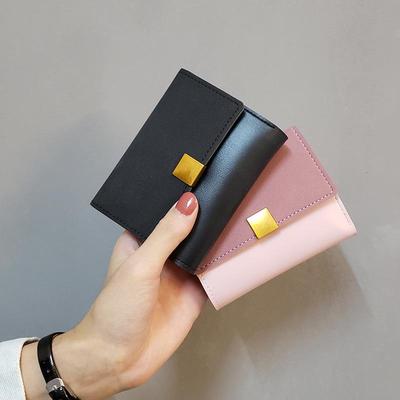Carteira curta feminina estilo coreano: Porta-moedas Mini Dobrável & Porta-cartões Patchwork Fosco Retro