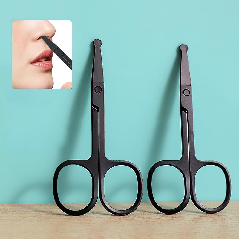 Unisex Stainless Steel Black Round Head Safe Nose Hair Scissors (Do Not Hurt Nose)