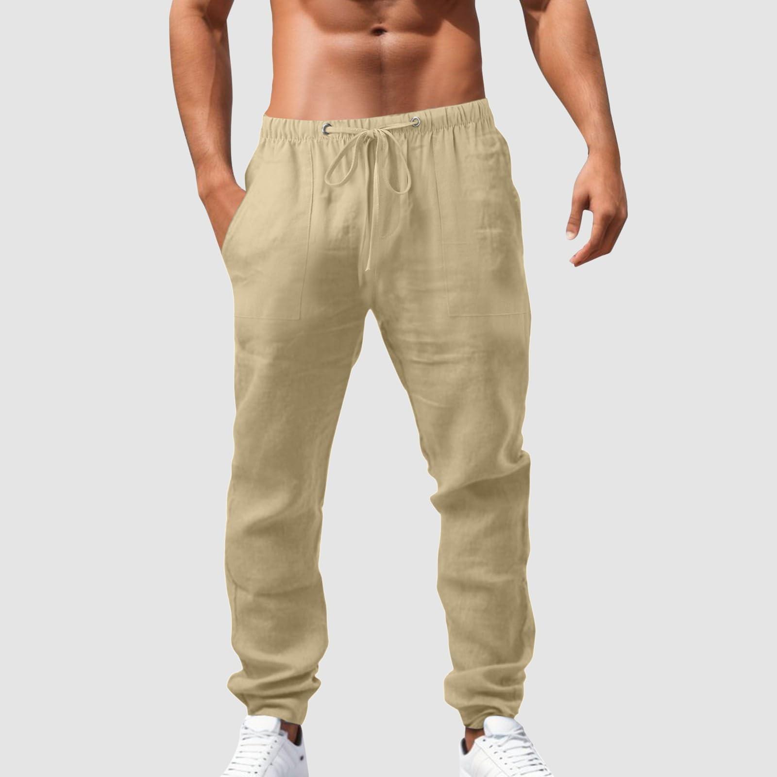 Мужские льняные брюки Four Seasons Thin Breathable Cargo Multi-pocket Loose Casual Wide Leg S хаки