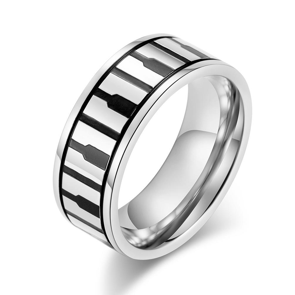 Artistic Vocal Instruments Piano Titanium Steel Ring, Rose Gold Piano Keyboard Ring Jewelry 7#