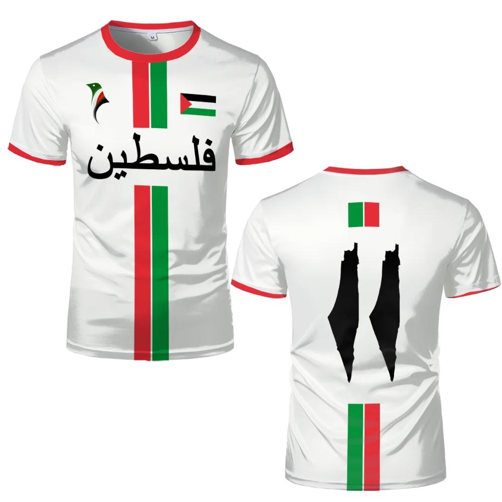 Mode Palästina Flagge Fußball T-Shirts Trend Sommer Kurzarm Nationalemblem 3D-gedruckte Sport-T-Shirts Lose Atmungsaktive Oberteile