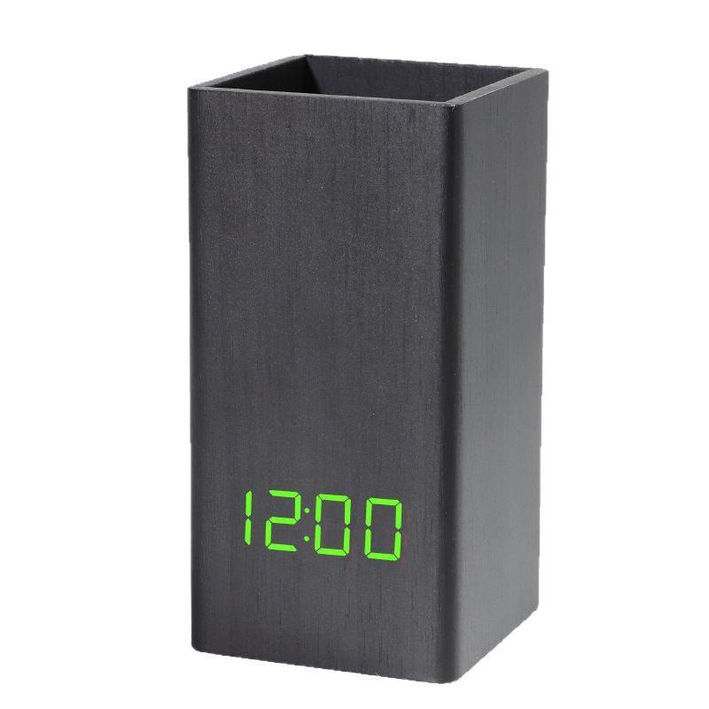 Smart voice-activated silent led wooden clock, wooden clock pen holder, alarm clock, handicraft gift USB charging