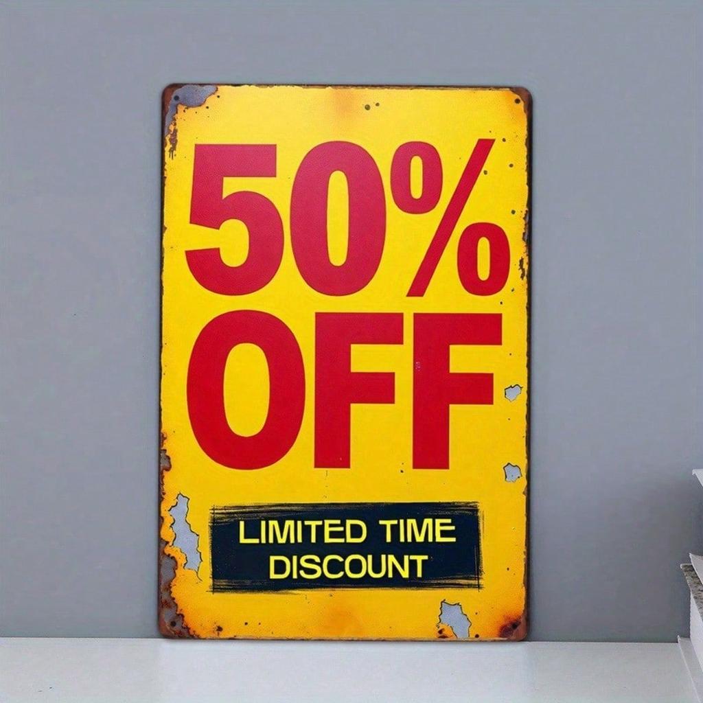 Vintage Metal Sign - Retro 2D Iron Wall Decor, Bold Black & Red On Yellow, Durable Promo Art